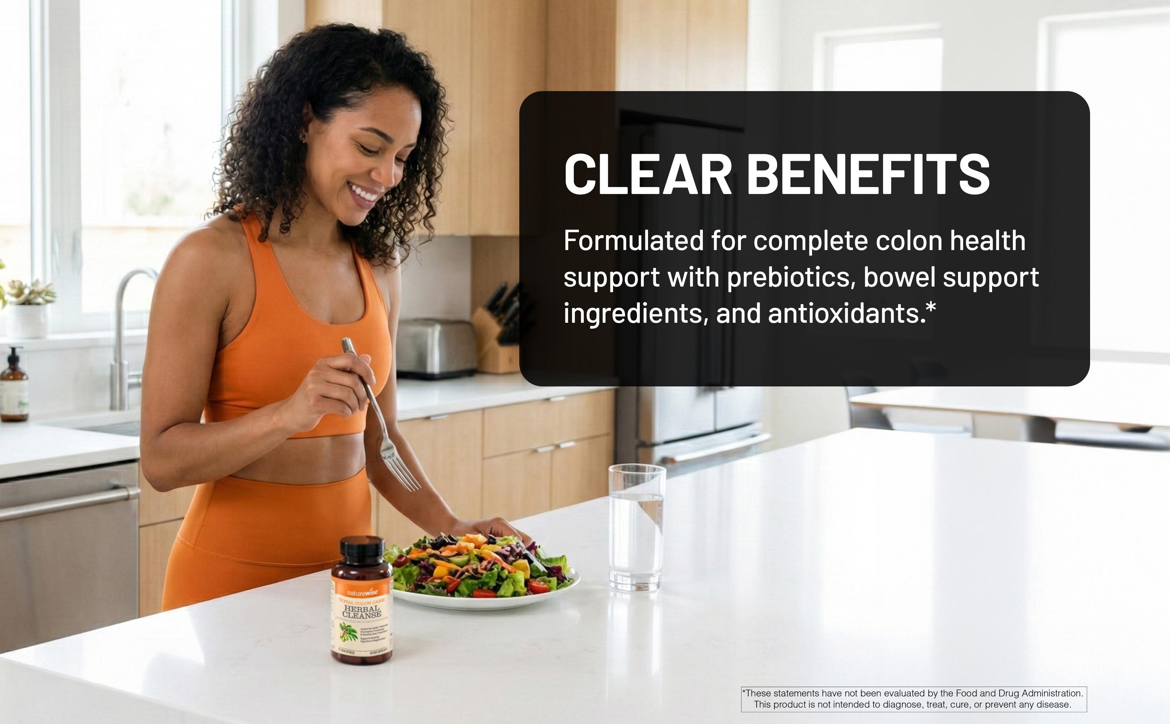 NatureWise Total Colon Care - Herbal Cleanse - For Digestion Support - Debloat Supplement -  With Prebiotics, Botanicals, & Antioxidants - for Regular Bowel Movement, Digestion, Gut Health - Vegan, Gluten-Free, Non-GMO