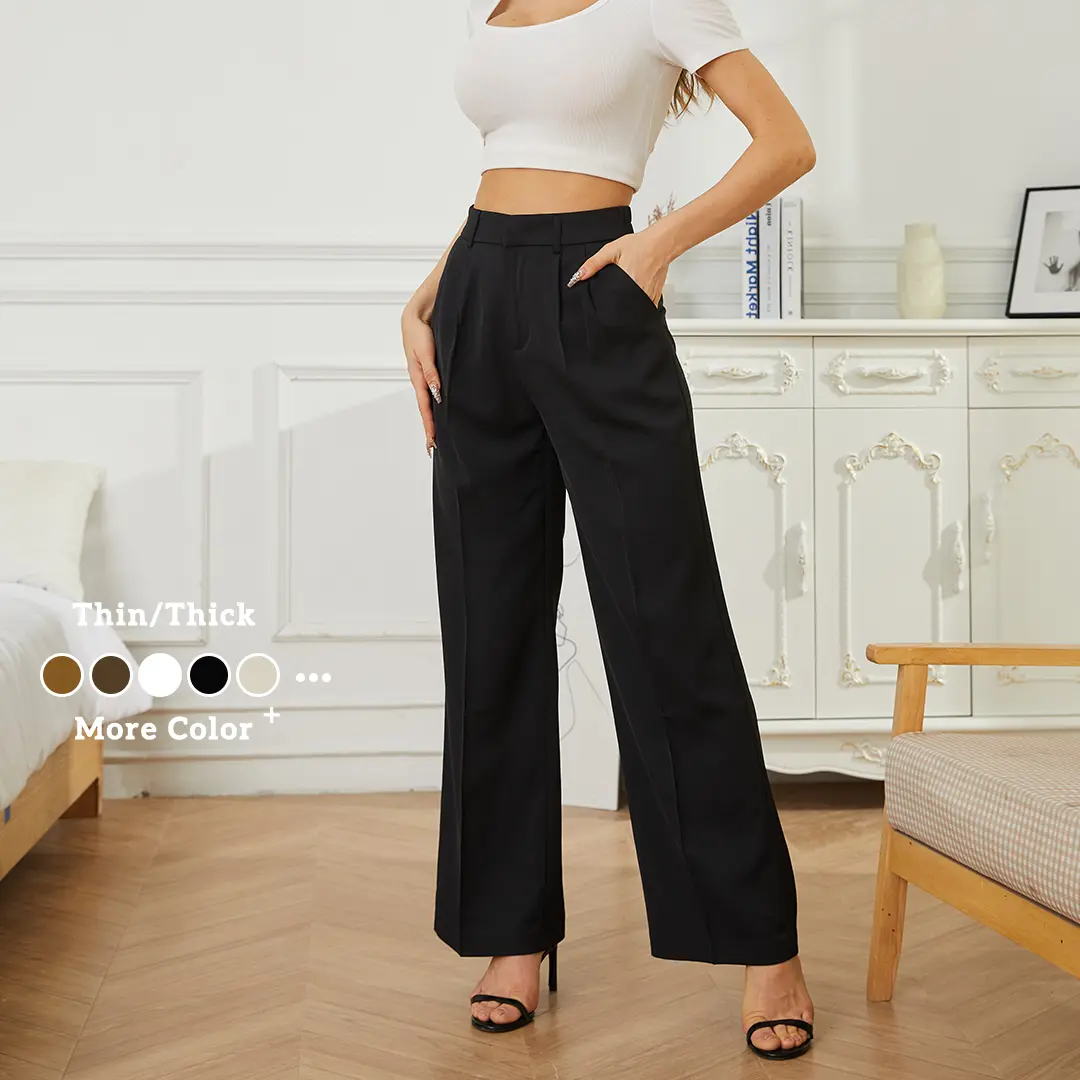 FUNYYZO Women's Work Pants with Pleated Side Pockets, High-Waisted Wide Leg Casual Chic Style for Business Elegant Outfits, Work Pants Women, Stylish Pants