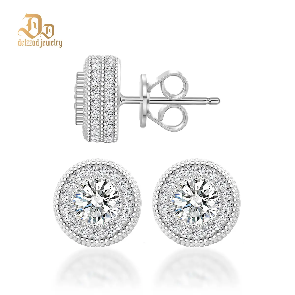 Delzzad S925 Double Halo Ice Lab-Created Moissanite Stud Earrings Moissanite Jewelry Perfect Birthday Mother’s Day Christmas Gift for Men Women