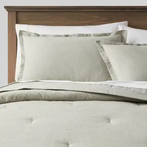 Twin/Twin Extra Long Cotton Linen Chambray Comforter & Sham Set Moss Green - Threshold