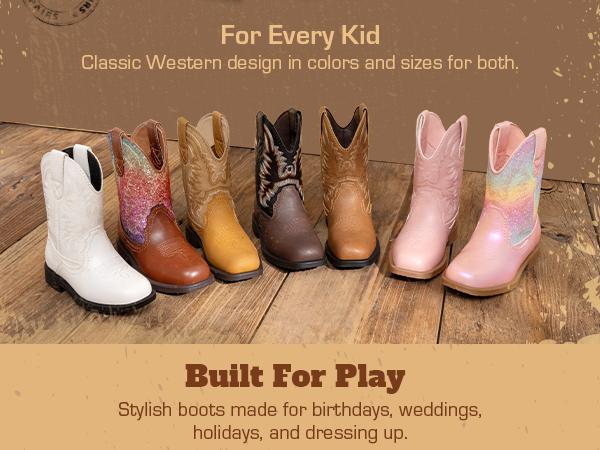 Dream Pairs Kids Square-Toe Western Cowboy Boots