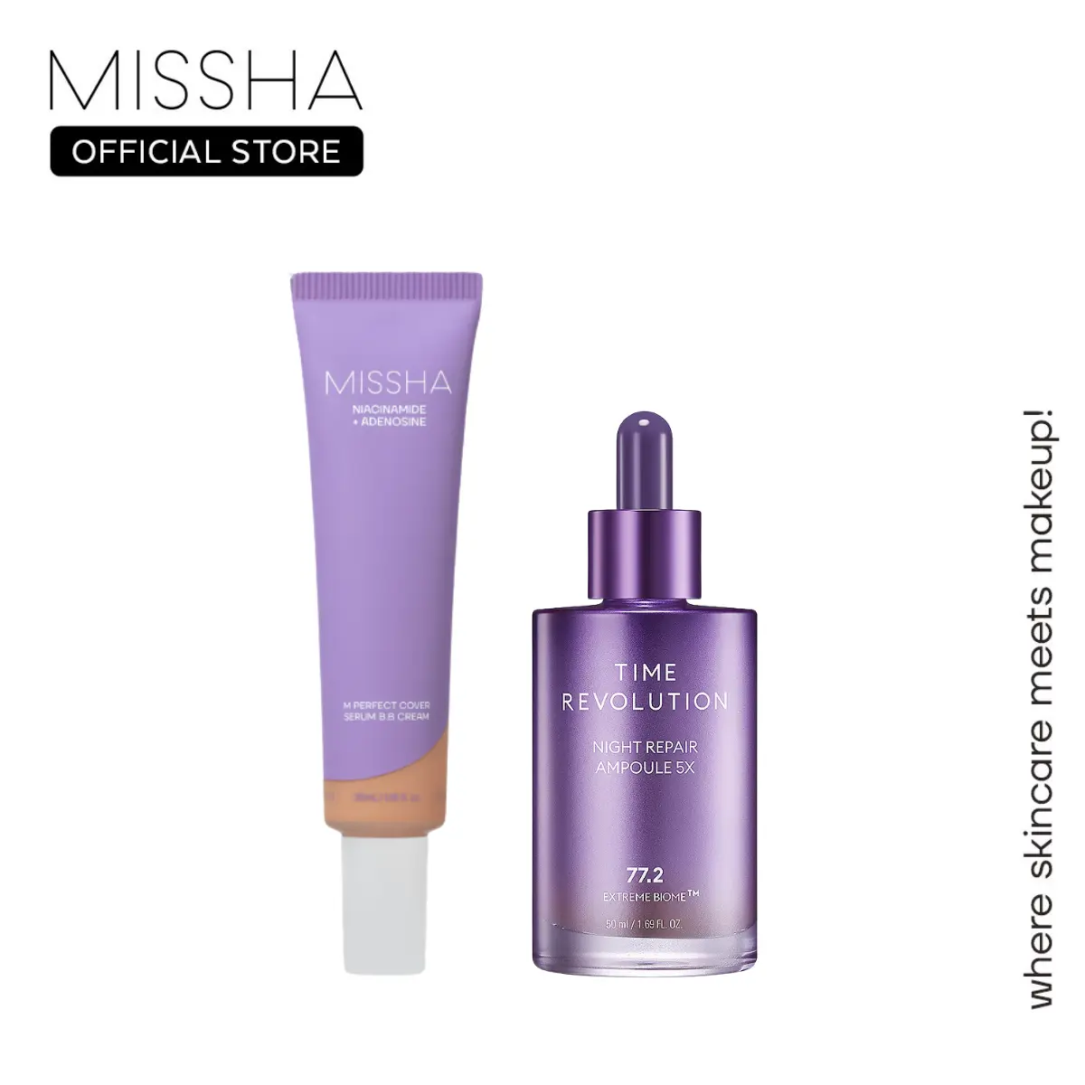 [MISSHA Official] Tiktok Exclusive Viral Serum BB + Night Repair Serum Duo | Bifida Ferment Lysate Serum-Infused BB Cream + Night Serum Combo for Anti-Aging Skin Rejuvenation, Skin Tint, Tinted Moisturizer, Makeup, Glass Skin CardiBB OGBB PurpleBB