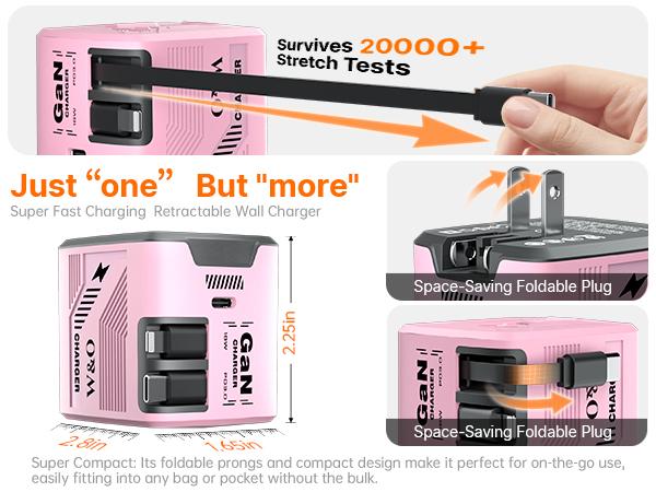 W&O 5-IN-1 GaN Fast Charger with Retractable Cable - 3 Port Fast Charging power bank android phones portable charger iphone 16 pro max case iphone 17 Pro Max 4 1 charging cable tablets mini travel products phone charm Compatible 120W Charger