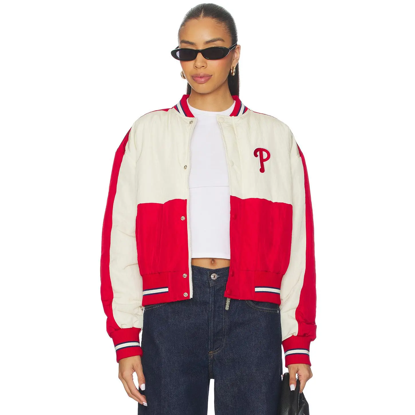 Terez x REVOLVE Phillies Crop Bomber in Red & White