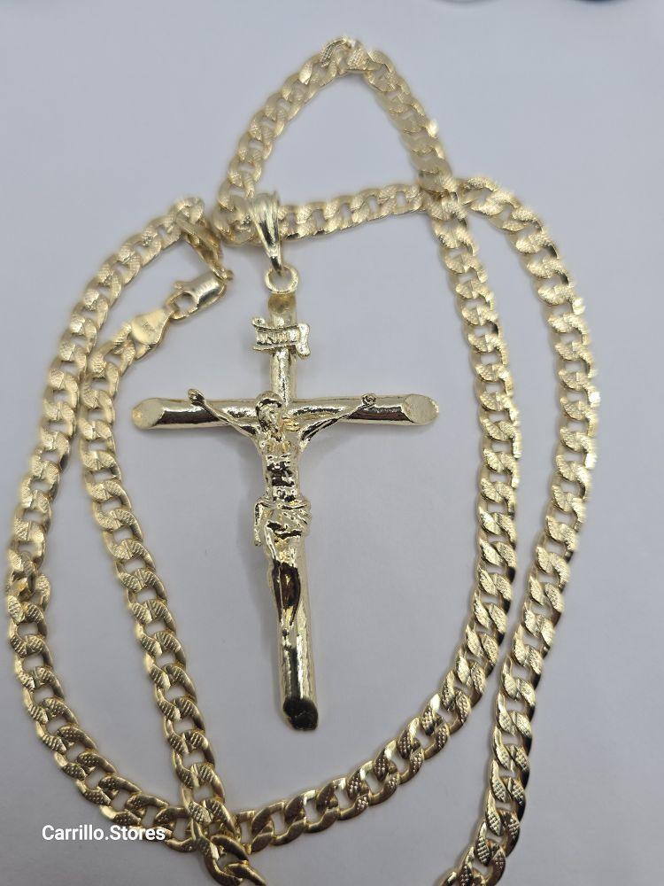 CHRIST ON THE CROSS Fashion  Cuban link style necklace gold-plated 24"inches stamp Big pendant