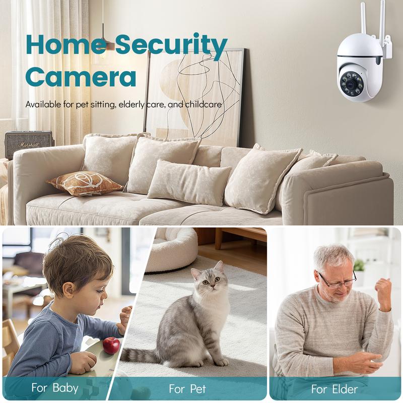 PBSEV Indoor Cameras for Home Security,3MP Full HD Smart Al E27 Light Bulb Camera,360°PTZ&2.4GHz WiFi Wireless Security system with Motion Detection,Two-Way Audio,Easy Install&Support TF/cloud storage
