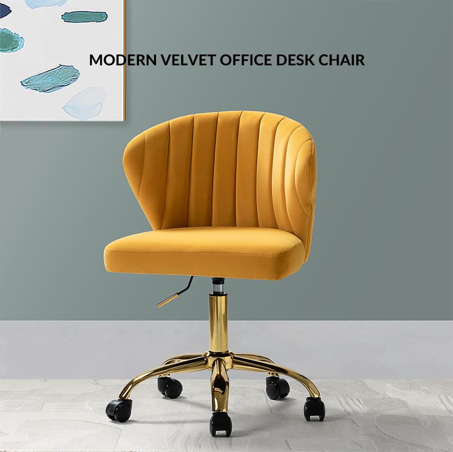 Hulala Chandra Velvet Office Chair, classic design, elegant pattern, ergonomic shape, durable frame with soft filling, Durable metal five-pronged base, all directional wheels, height-adjustable, vertical tufted design chair