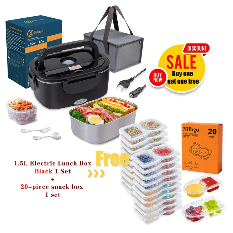 New Year Home Decor Sale Nifogo Heated Bento Box +20/40Pcs Reusable Snack Storage Combo Special Offer for Meal Prep
