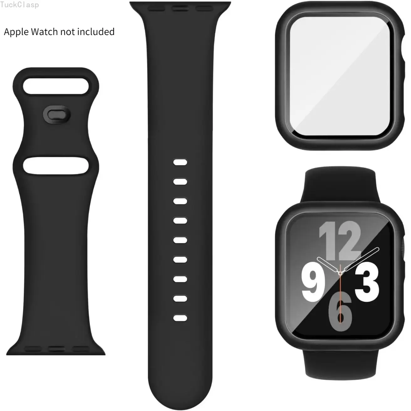2-in-1 Watch Band Compatible with Apple Watch, Silicone Sport Strap with Case & Screen Protector, Compatible with 40/41/44/45mm iWatch Series SE/9/8/7/6/5/4/3, Durable Protective Accessory for Everyday & Fitness Use