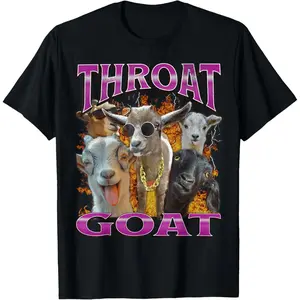 Unisex Adults Throat Goat Humorous Offensive License Plate Graphic T-Shirt for Men and Women Small Black Short Sleeve Novelty Top