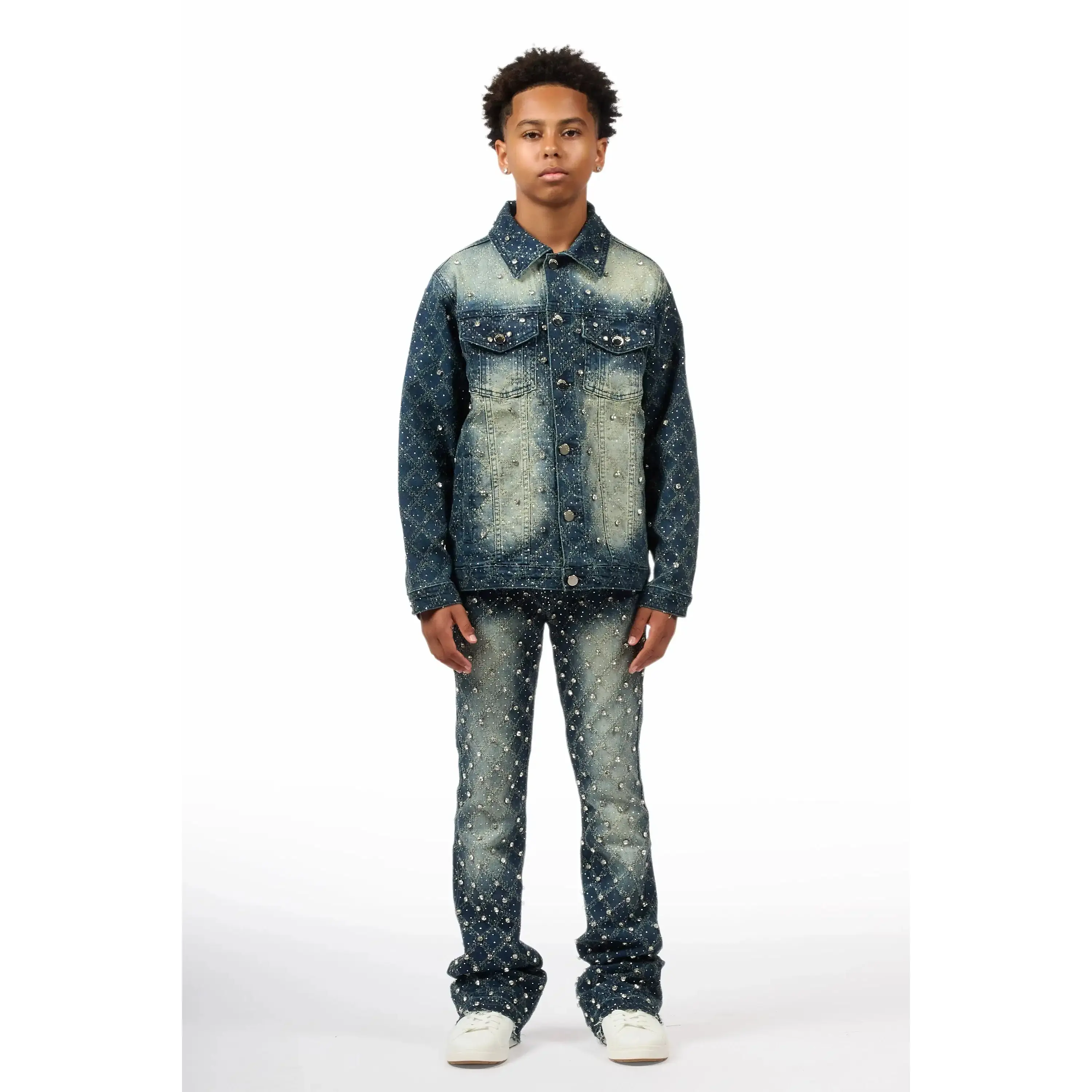 Boys Sareka Dark Wash Rhinestone Denim Jacket & Sareka Stacked Jean Set