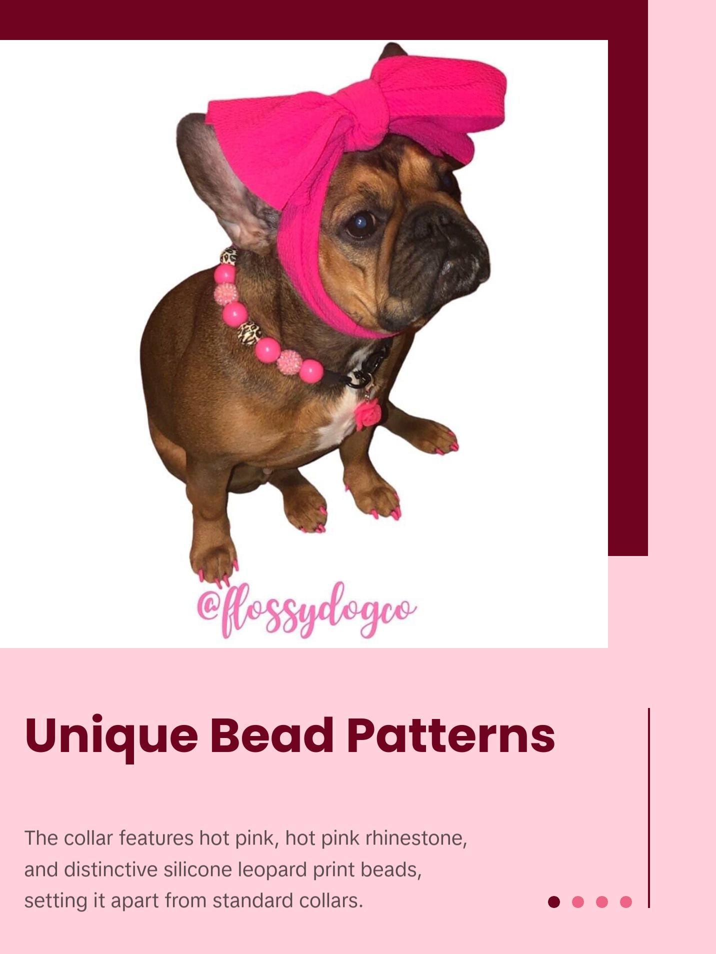 Hot Pink Leopard Print Beaded Dog Collar | Durable Dog Necklace | Rhinestone Bead Collar For Dogs