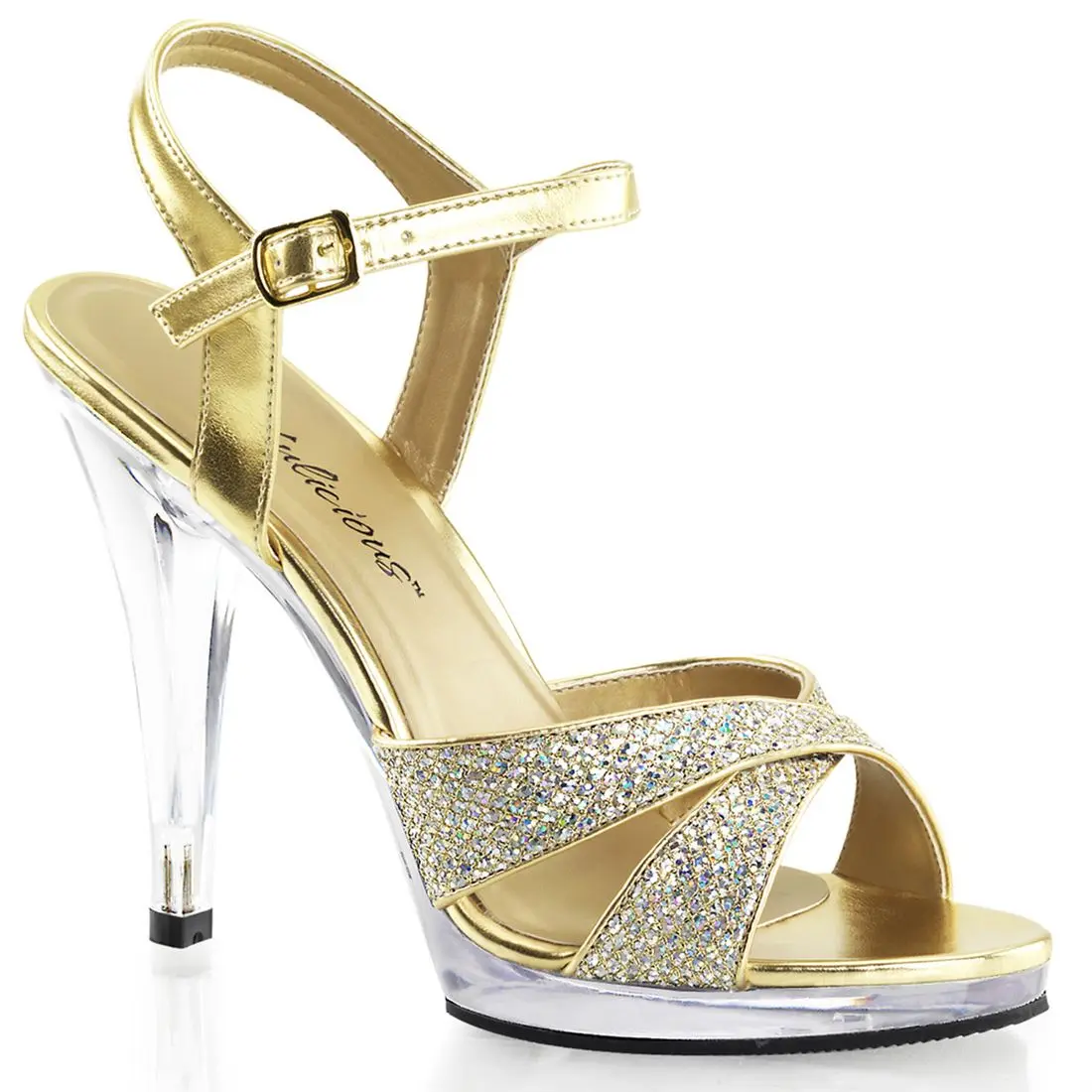 Women's Glitter Platform Sandals with Criss Cross Ankle Strap, 4.5" High Heel Formal Evening Shoes for Women