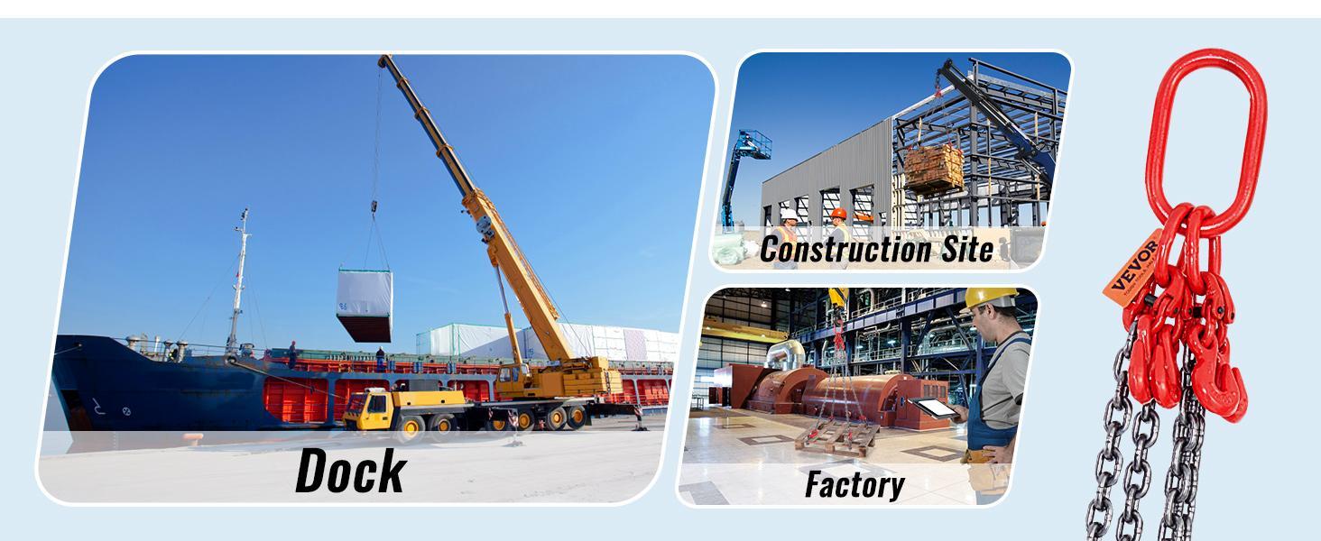 VEVOR Chain Sling, TikTokShopBlackFriday, 11000 lbs Weight Capacity, 5/16'' x 5' G80 Lifting Chain with Grab Hooks, DOT Certified, Blackening Coating Manganese Steel & Adjustable Length, for Dock Factory Construction Site VEVOR Super Brand Day