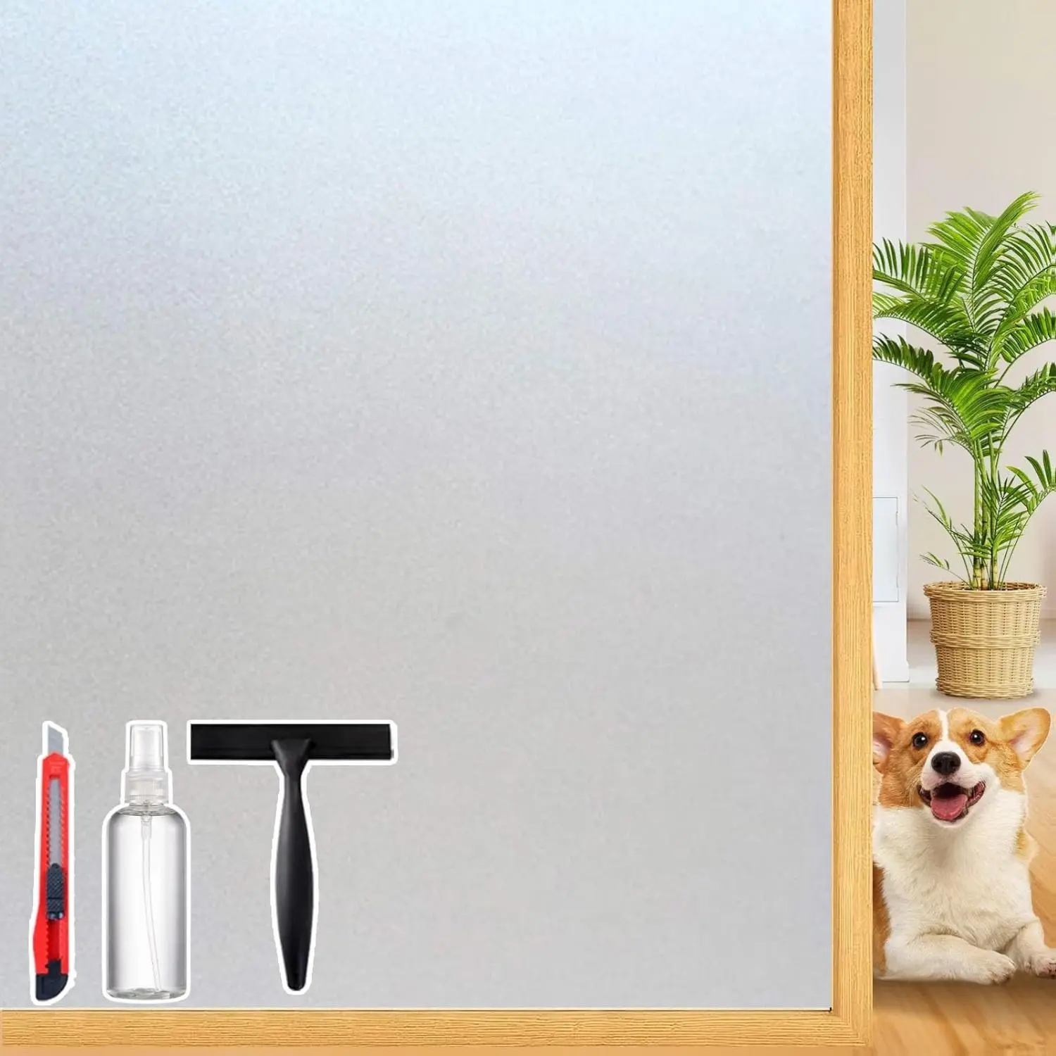 Frosted Glass Window Privacy Film Decorative, Bathroom Window Privacy Film for Glass Windows Cover, Static Cling, Removable, Reusable
