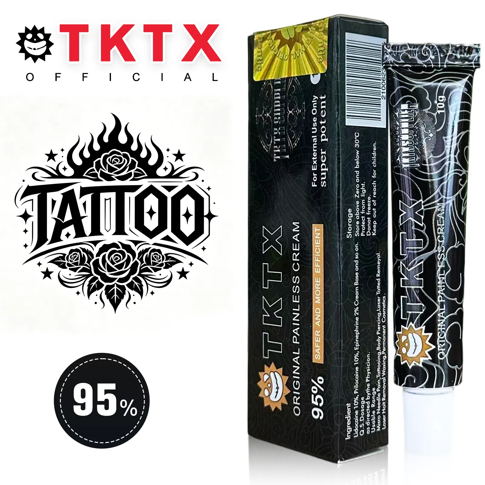 TKTX 95% Fast-Acting Numbing Cream with Lidocaine & Professional Anesthetics - 40% Strength Boost, Gentle Skincare, Unscented Tattoo Aftercare Balms & Creams, Long-Lasting Soothing Relief for Tattoos & Beauty Procedures, Numbing Cream Tattoo