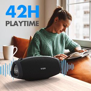 W-KING 120W Peak Outdoor Bluetooth Speaker, Wireless Mic+IPX6 Waterproof+42H Play, EQ/AUX/TF for Large Party Soundbar