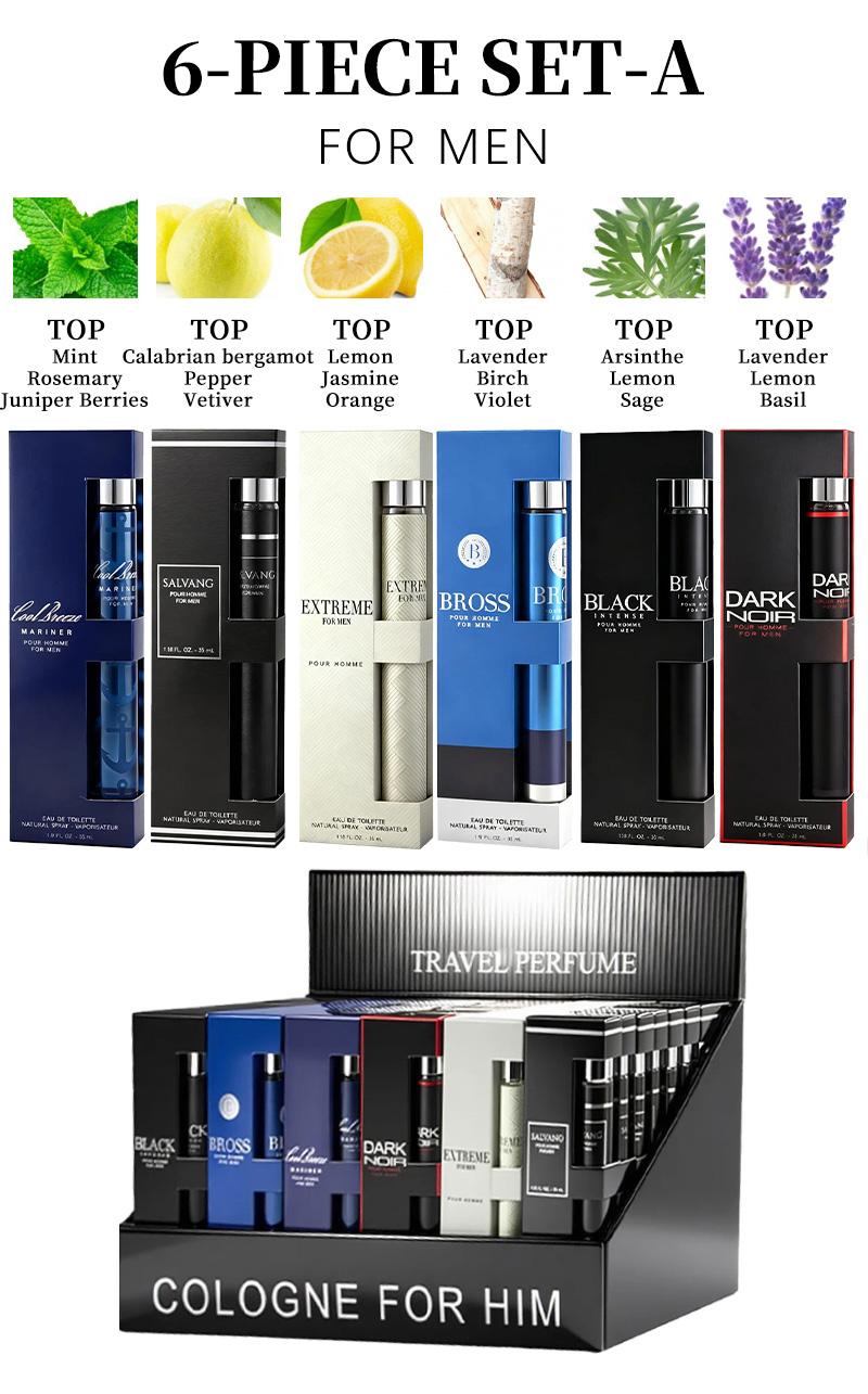 6-Piece Set Men's Eau De Toilette Fragrance，Cologne For Men，Travel Size Perfume，Long-Lasting ，6 Different Scents，Perfect For Dating, Daily Life, Parties, Gift Giving，1.18 fl oz/35 ml Each Bottle