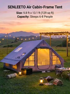 SENLEETO 6-8 Person Luxury Inflatable Glamping Cabin Tent - 4-Season Heavy-Duty 420D Sturdy Tents, A/C Port, Windproof Foldable Pop-Up Camping Design