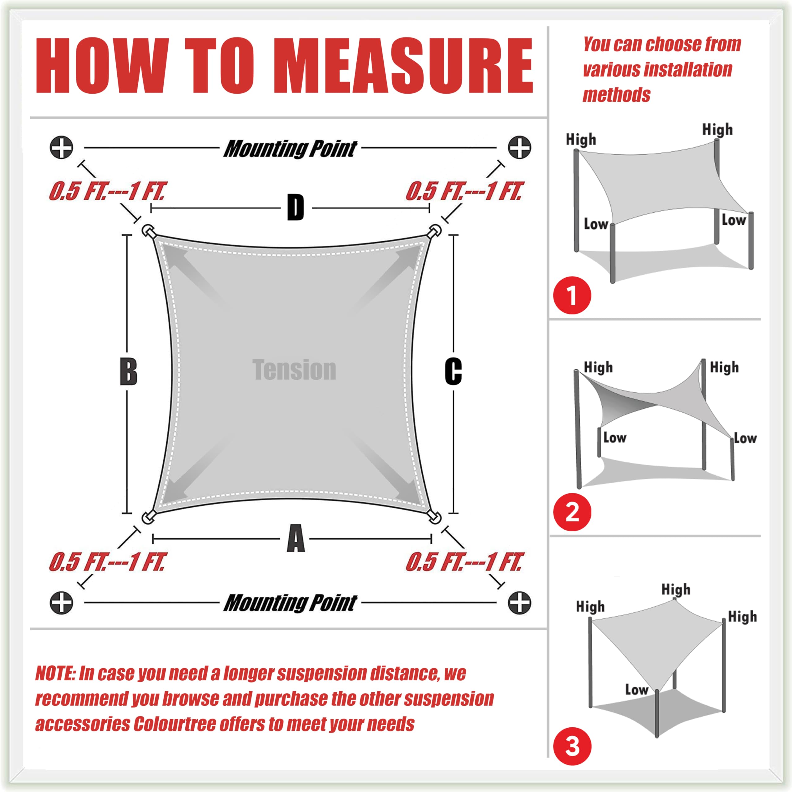 Colourtree Rectangle Sun Shade Sail Canopy - 190 GSM Mesh UV Block, Air & Water Permeable Commercial Heavy Duty Sun Shade with 3-Year Warranty