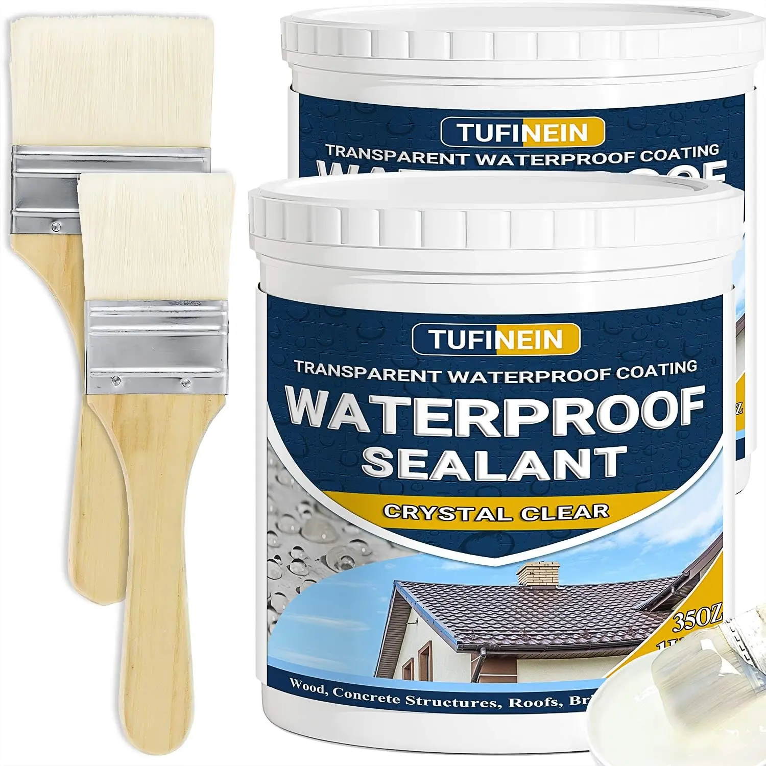 TUFINEIN 70oz Water-Based Invisible Adhesive Sealant - Water Resistant for Roofing, Brick, Sheds, Skylights, Indoor & Outdoor Use