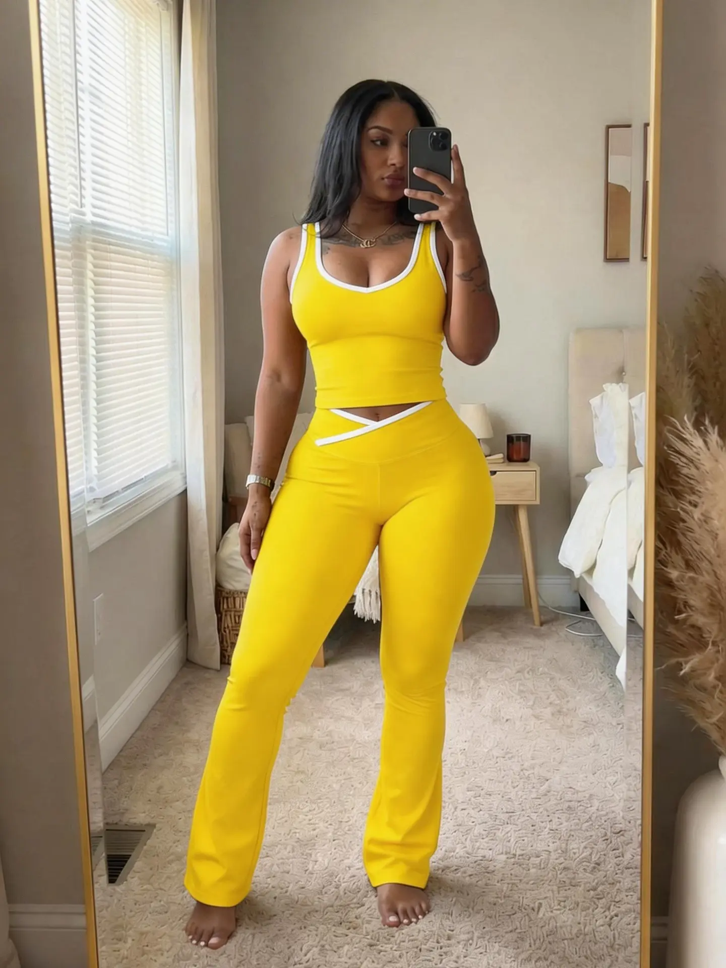 Women’s Summer 2026 Sexy Halter Bodycon Two Piece Set High Waist Flare Pants Casual Vacation Outfit
