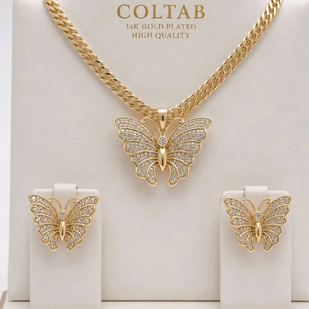 Butterfly set necklace and earrings 20 inch spanish chain