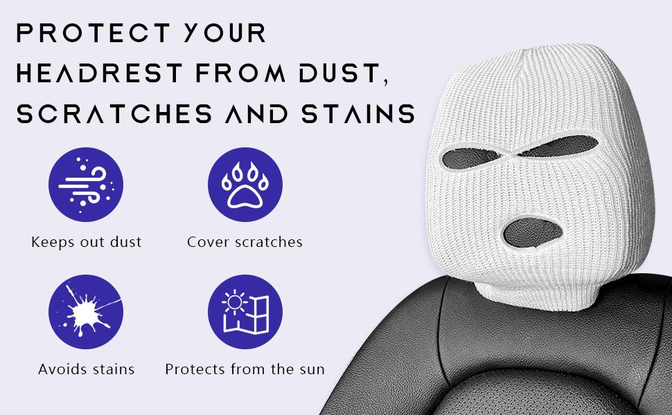 DIBMS 2 PCS Car Headrest Cover, Personalized Funny Car Seat Full Face Mask, Fun Car Trim Kit for Car Front Seat Rest Trim, Universal Interior Accessories