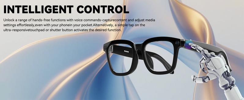 Smart Bluetooth Glasses with Camera, 1080p Video Recording Wearable Glasses, Multifunctional Wireless Audio Glasses with Headphone, Outdoor Sports Camera Sunglasses with Intelligent Voice Assistant, Anti-blue Light Protection Eyeglass