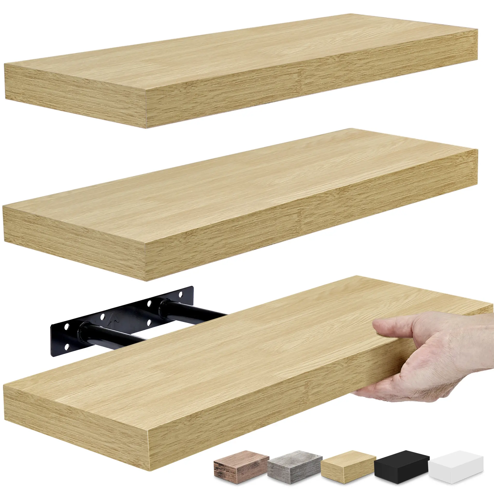 Wall Mounted Sorbus Floating Shelves for Bathroom with 3 Hanging Wooden Book Shelf Decor, Easy Installation 16 Inch Metal Set Mdf Platform  Rectangle Decoration Items