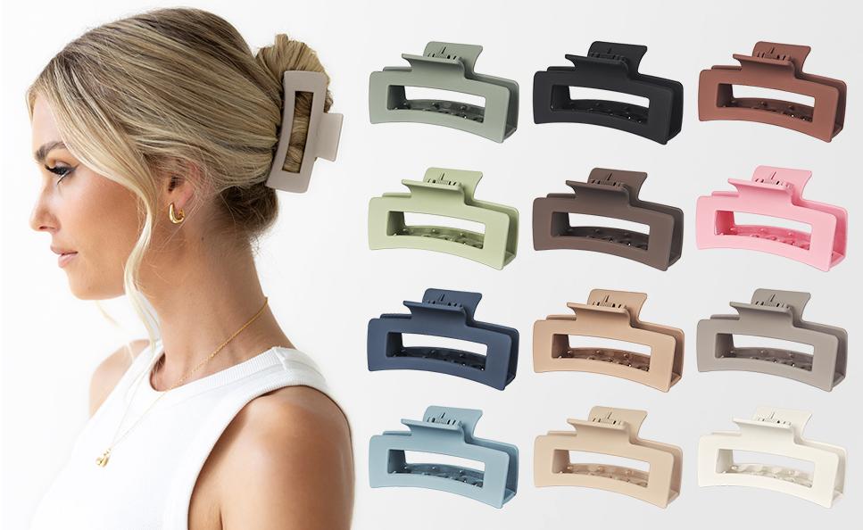 PLL 12 Pack 3.5" Medium Hair Claw Clips for Women Girls Thick Thin Hair, Strong Hold Matte Square Hair Clips