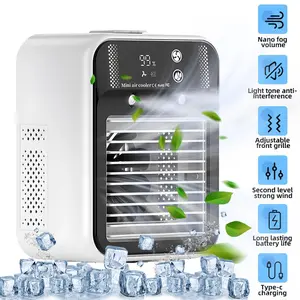 Mini Portable Air Conditioner, 3-In-1 Personal Air Cooler with 2-Speed Mist Fan, Built-In 1800mAh Battery and 500ml Water Tank for Bedroom, Office, Desktop