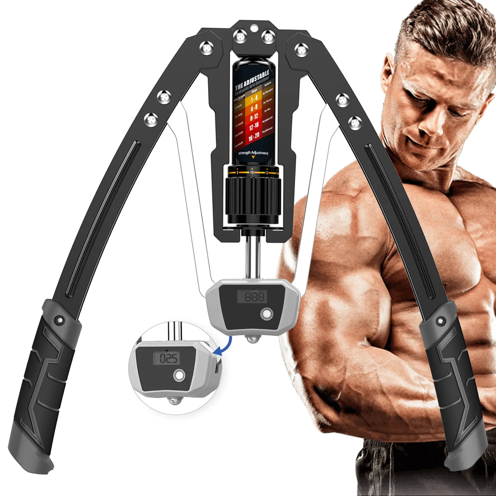 EAST MOUNT Power Twister, Adjustable Hydraulic Strength Trainer with Steel Frame, 22-440 Lbs Resistance, LCD Counter & Folding Storage for Home Chest & Arm Workouts, Adjustable Workout Equipment, Home Arm Trainer, Triangle Base, Hydraulic Type, 22-440Lbs,