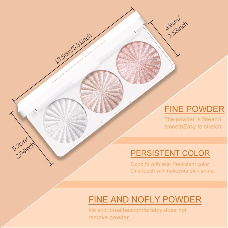 Pearl White Ice Silver Champagne Gold Rose Pink Shimmer Glitter Highlighter Highlight Makeup Contour Powder,Glitter Face Illuminator Highlighter, Illuminator Make Up (Lunar Glow Trio)