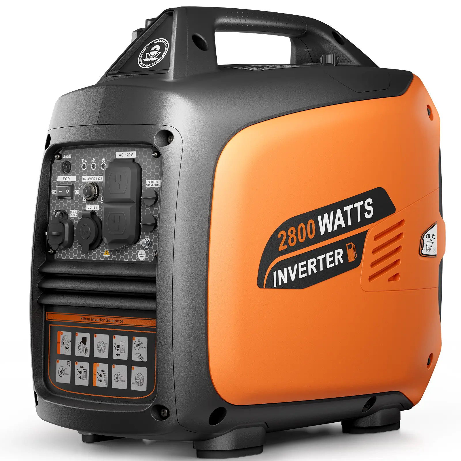 2800-Watts Portable Inverter Generator, Gas Generators for Home Use, Camping, Super Quiet Emergency Home Backup, with Fuel Shut Off, 1.1Gal Fuel Tank, 39Lbs, EPA Compliant