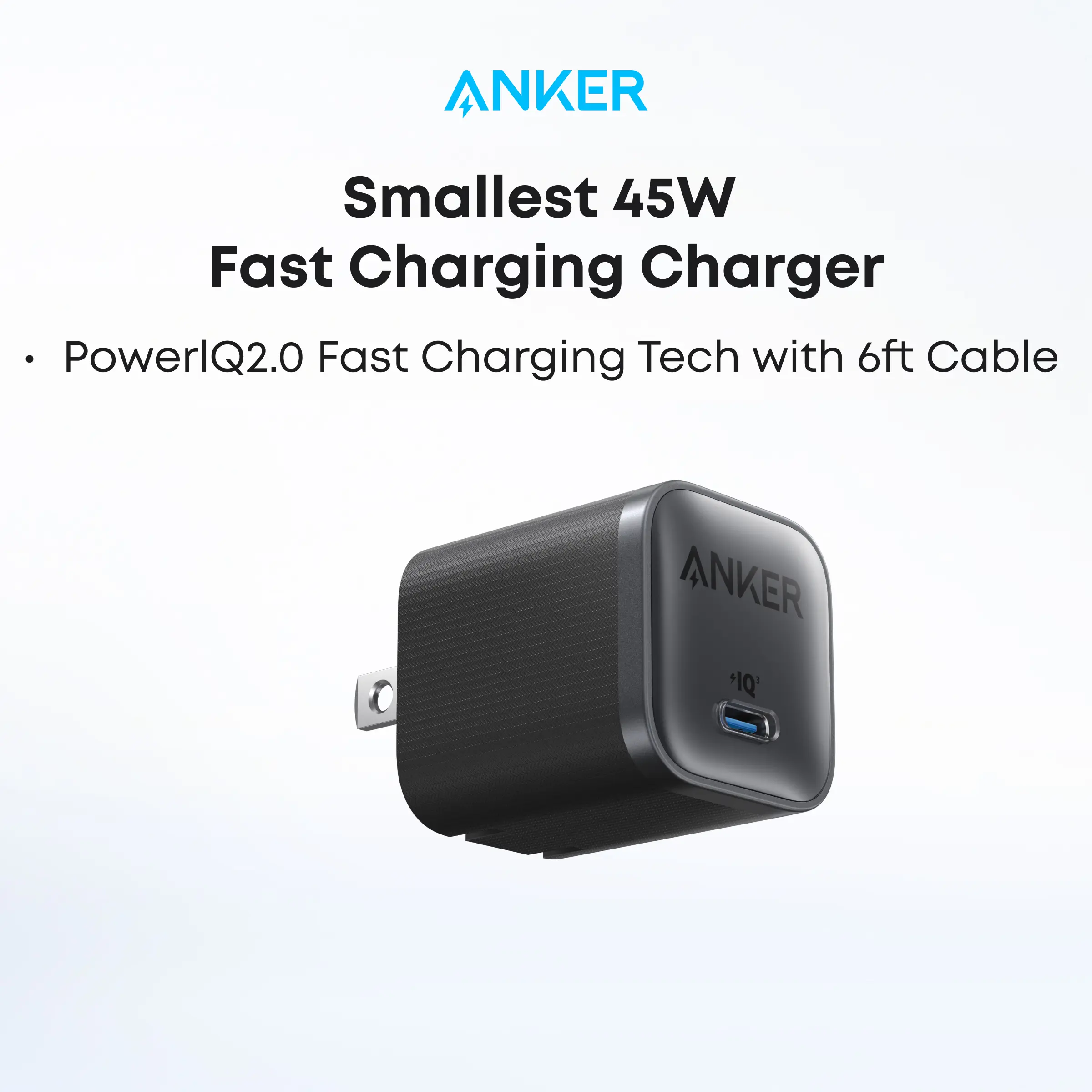 Anker Nano 45W Charger with 6 ft USB-C Cable, Compact Foldable Plug, Phone Accessories, Portable Solution, Compatible with iPhone 17/16 Series, iPad, Pixel 9, Galaxy S25 Ultra/S24 & More, Manufacturer Warranty, Cellphone, Electronic