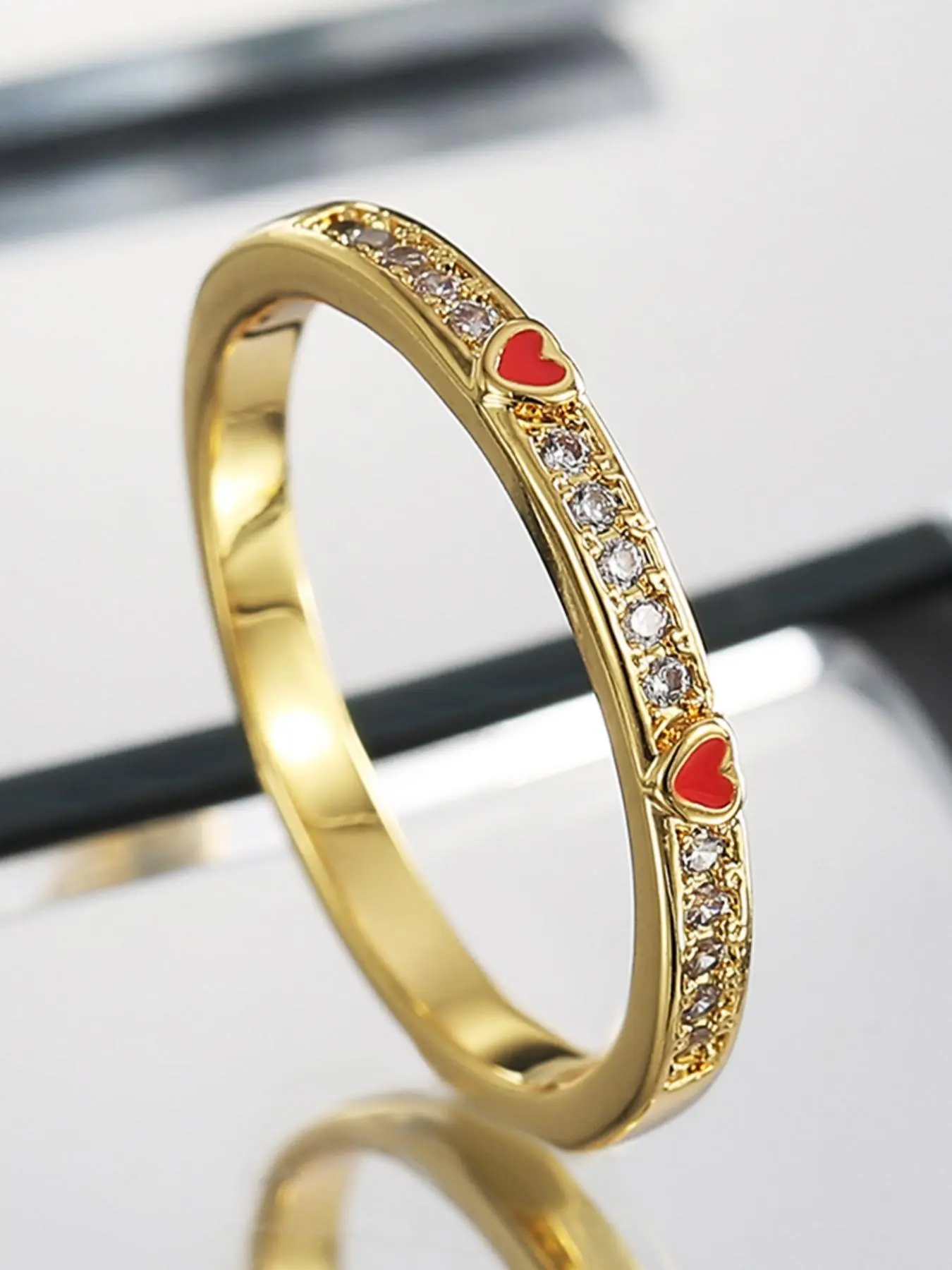 Heart Pattern Rhinestone Decorated Ring, Fashion Accessories for Women, Trendy All-match & Exquisite Jewelry for Birthday Gift