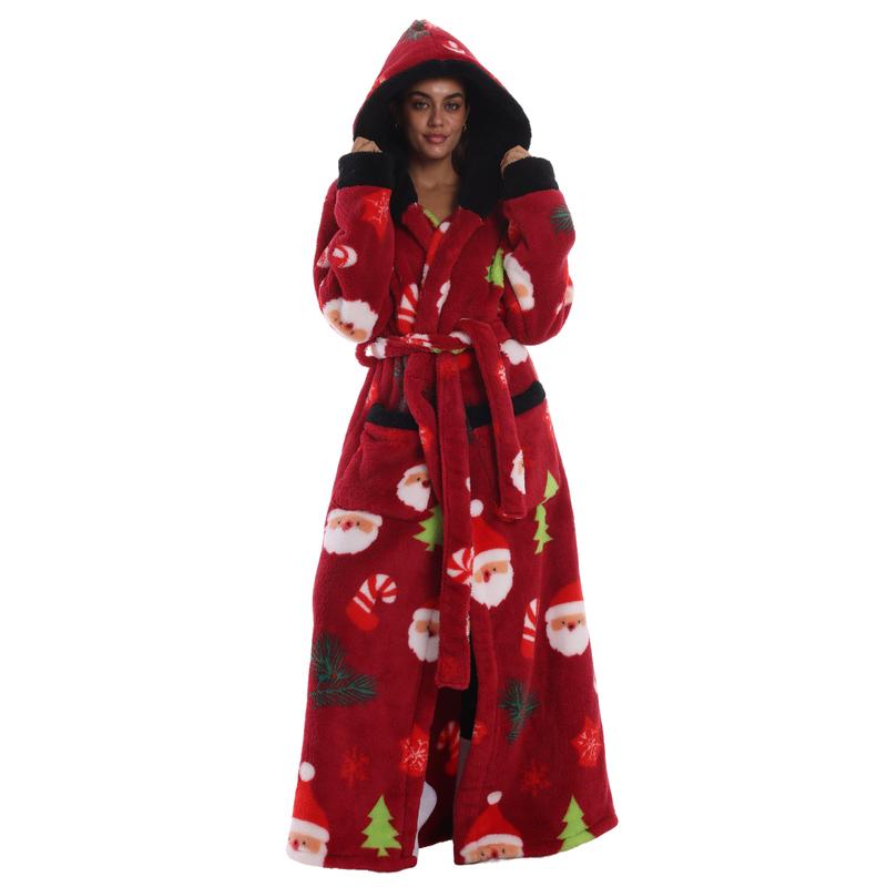 Msrlassn Valentine's Day Gift Cozy Soft Bathrobe Flannel Lined Hooded Robe for Women Men, Thickened Long Sleeve Pyjamas Cute Print Home Loungewear Sleepwear