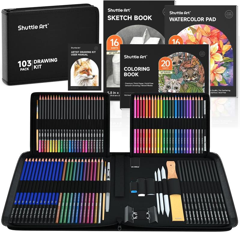 Bundle Clearance 103/116/124 Pack Drawing Pencils Set, Sketching and Drawing Art Set with Colored Pencils, Sketch and Graphite Pencils in Portable Case, Drawing Supplies for educational, Adults and Artists,coloring book