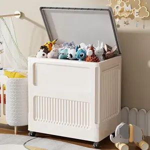 Large-capacity foldable storage box, extra-large plastic household rectangular cabinet for clothes and belts, with wheels and flip-top, thickened organizer box