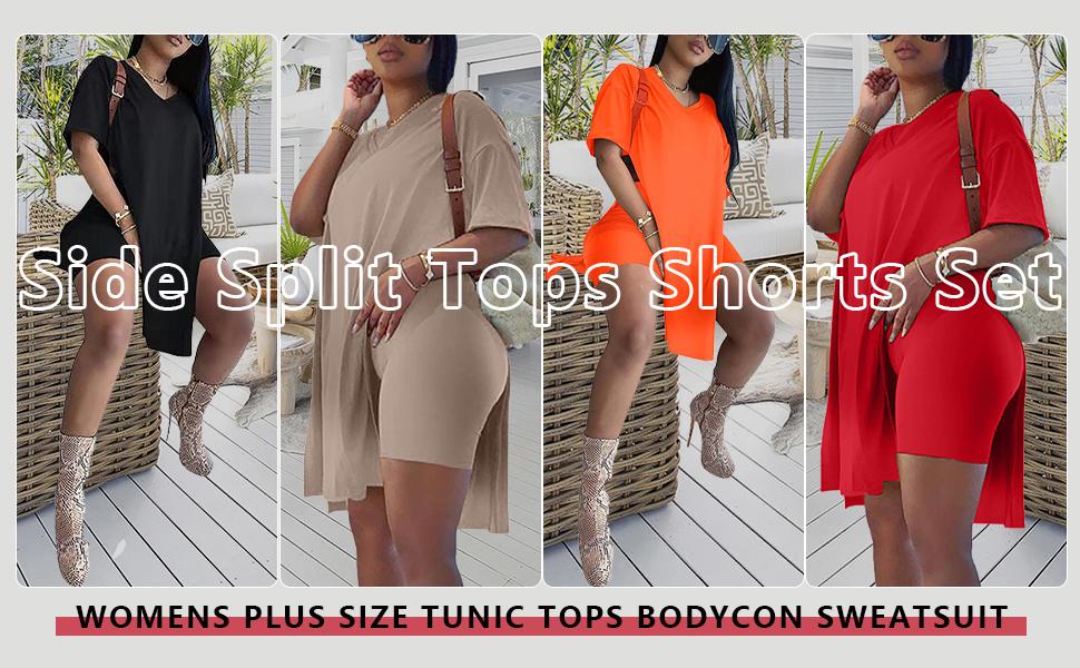 METAONLY Women Plus Size 2 Piece Outfits Short Sleeve Tunic Tops and Skinny Biker Shorts Sets Tracksuits Womenswear Bodycon Split Hem Lounge#springtok METAONLY Women Plus Size 2 Piece Outfits Short Sleeve Tunic Tops and Skinny Biker Shorts Sets Tracksuits Womenswear Bodycon Split Hem Lounge#springtok