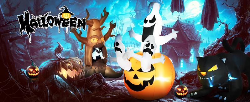 HOMCOM 6' Inflatable Halloween Jack-O-Lantern Pumpkin and Ghosts , Blow Up Outdoor LED Yard Display, Waterproof