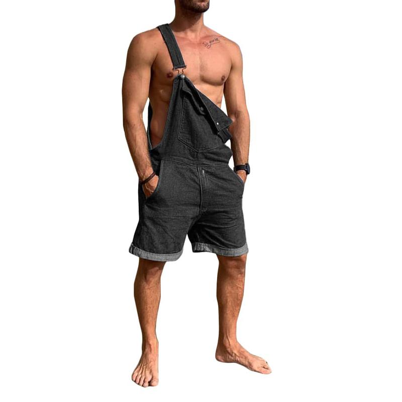 Runcati Men's Denim Bib Overall Shorts Loose Fit Summer Walk Shorts Above Knee Length Shortalls Jumpsuit Rompers