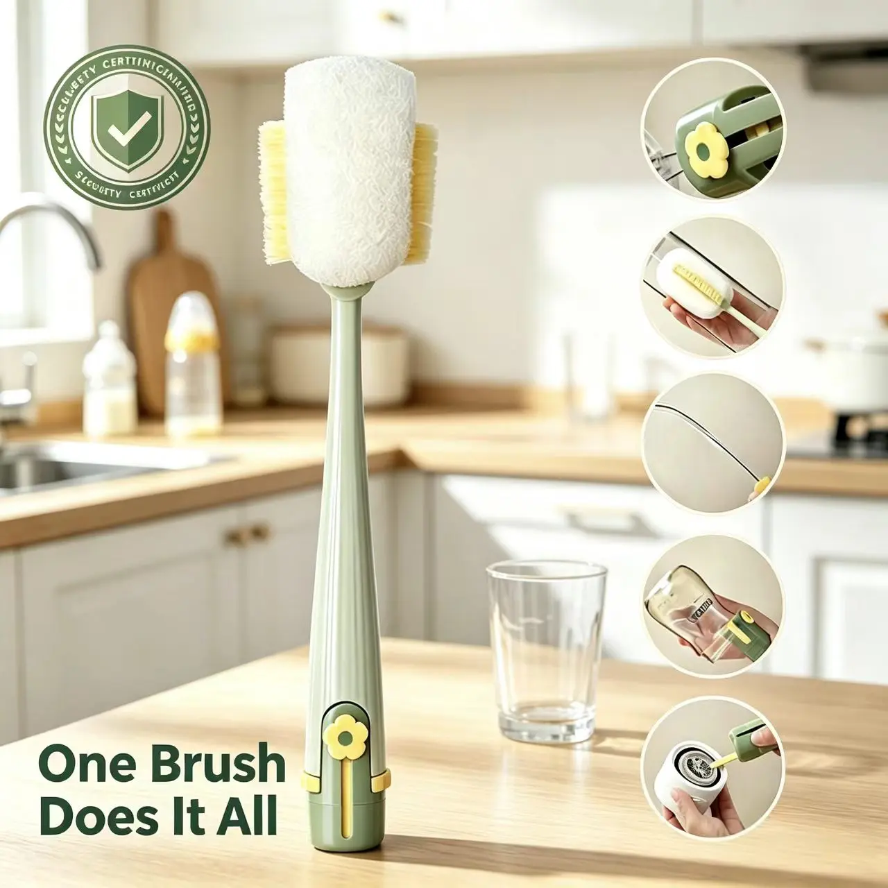 Bottle Cleaning Brush Set, 5-in-1 Multi-Use Silicone Scrubber with Flexible Body, Antimicrobial Bristles & Hanging Hole for Cups, Straws, Lids, 5-In-1 Cleaning Set, Antimicrobial Material, Bottle & Straw Cleaning Brush, Flexible Silicone Bends
