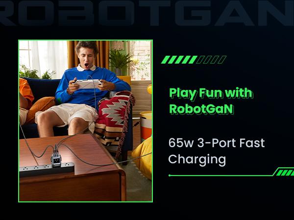 UGREEN Uno 65W USB C Charger Block, Nexode 3-Port GaN Fast Charger with Screen, Fun Robot Gifts for Men Women, Compatible with iPhone 17, MacBook Pro/Air, XPS, Galaxy S25, Steam Deck, ROG Ally, Black