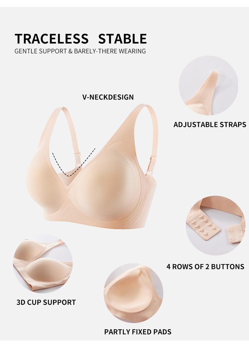 FZ* 1/2PCS EssElegance Jelly Wireless Push-Up Bralette – Seamless Deep V, T-Shirt Style, Ultra-Soft, Wire-Free, Adjustable Straps, Breathable Comfort, Everyday, Home, Travel, Gym, Sleep, Layering Nylon Vneck Lingerie