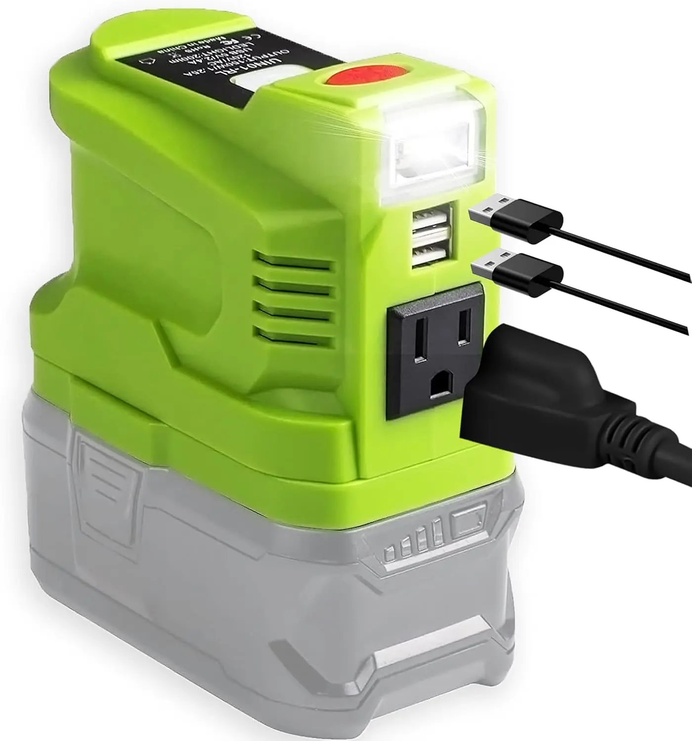 TPDL 150W Max Compact Energy Inverter Generator for Ryobi 18V Battery - Converts 18V DC to 110V~120V AC, Includes 2 USB Ports, 200LM LED Lamp, Outdoor Ready