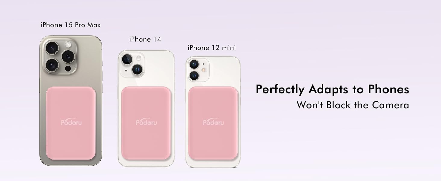 Podoru for MagSafe Ultra-thin Battery Pack, 5000mAh Fast Wireless Charger Compact Magnetic Power Bank and USB-C Cable for iPhone 17/16/15/14/13/12 Series