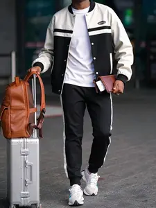 Easy Streetwear Co-ord Set | Men's Two-Tone Baseball Jacket & Trousers, Ready-to-Wear Outfit for Daily Casual Look