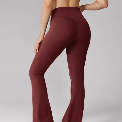 UNISSU Women's High Waist Compression Hugcurve No Front Seam 29.5in High Rise Flared Yoga Bottoms, Seamless Sculpt Sports Bottoms for Fitness Yoga Pants